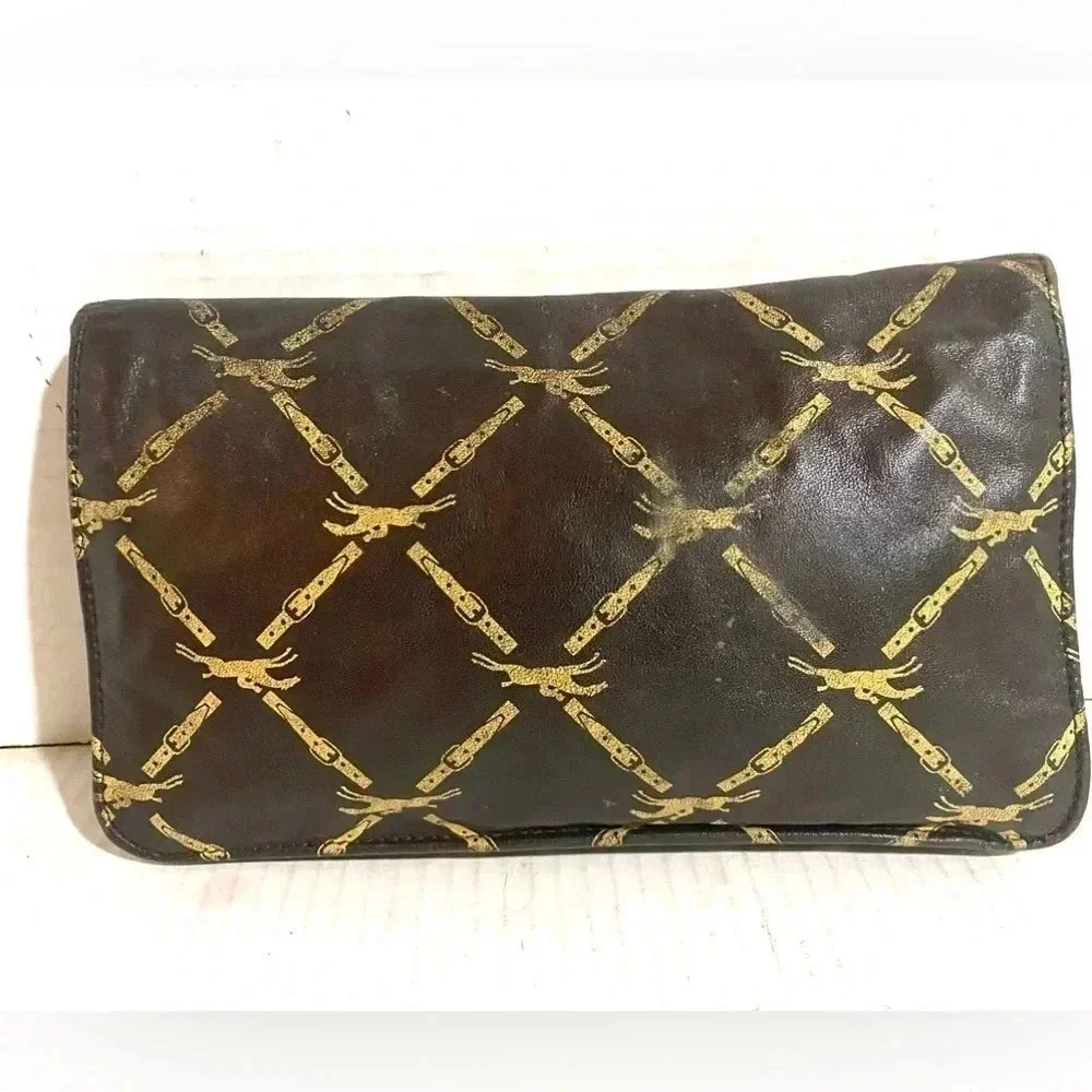Longchamp vintage lattice brown leather clutch bag